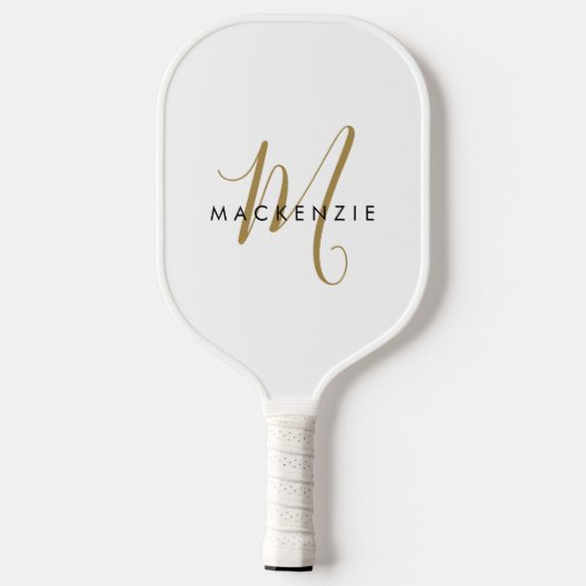 Elegant modern White Gold Script Monogram Pickleball Paddle (Achterkant)