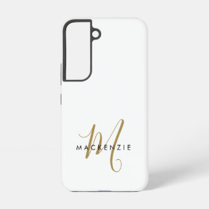 Elegant modern White Gold Script Monogram Samsung Galaxy Hoesje