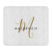 Elegant modern White Gold Script Monogram Snijplank (Voorkant)