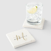 Elegant modern White Gold Script Monogram Stenen Onderzetter (Zijkant)