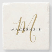 Elegant modern White Gold Script Monogram Stenen Onderzetter (Voorkant)
