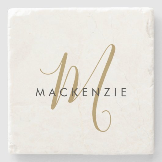 Elegant modern White Gold Script Monogram Stenen Onderzetter (Voorkant)