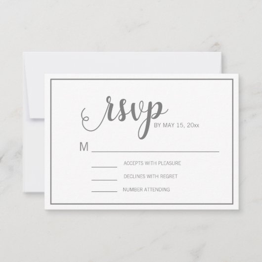 Elegant Modern White Gray Wedding RSVP Kaartje (Voorkant)