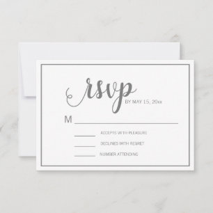 Elegant Modern White Gray Wedding RSVP Kaartje