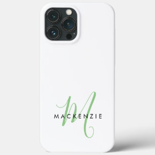 Elegant modern White Green Script Monogram Case-Mate iPhone Case