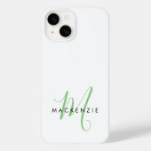 Elegant modern White Green Script Monogram Case-Mate iPhone Case (Achterkant)