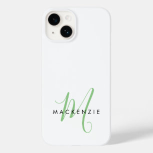 Elegant modern White Green Script Monogram Case-Mate iPhone 14 Hoesje