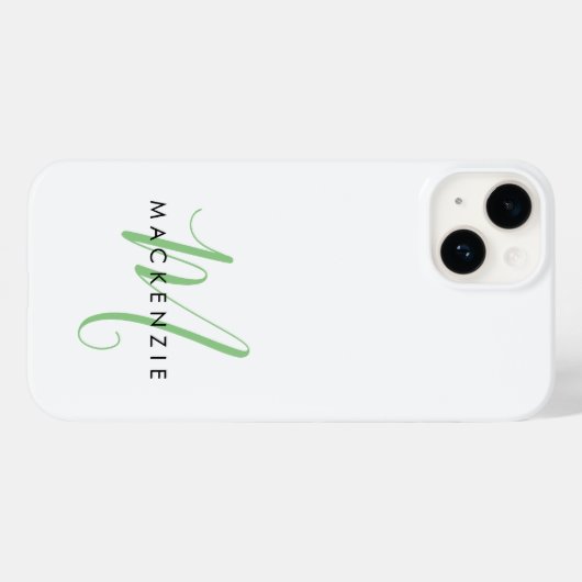 Elegant modern White Green Script Monogram Case-Mate iPhone Case (Achterkant (horizontaal))