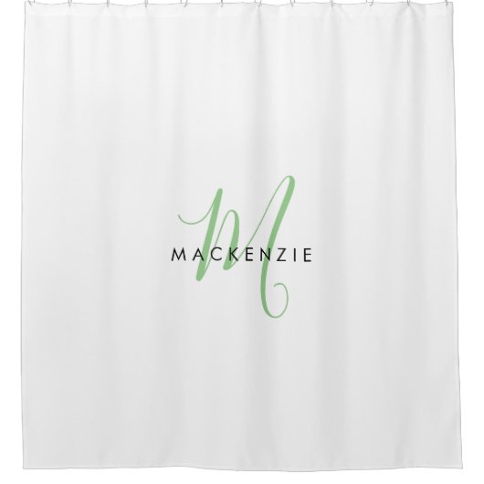 Elegant modern White Green Script Monogram Douchegordijn (Voorkant)