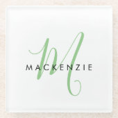 Elegant modern White Green Script Monogram Glazen Onderzetter (Voorkant)