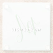 Elegant modern White Green Script Monogram Glazen Onderzetter (Achterkant)