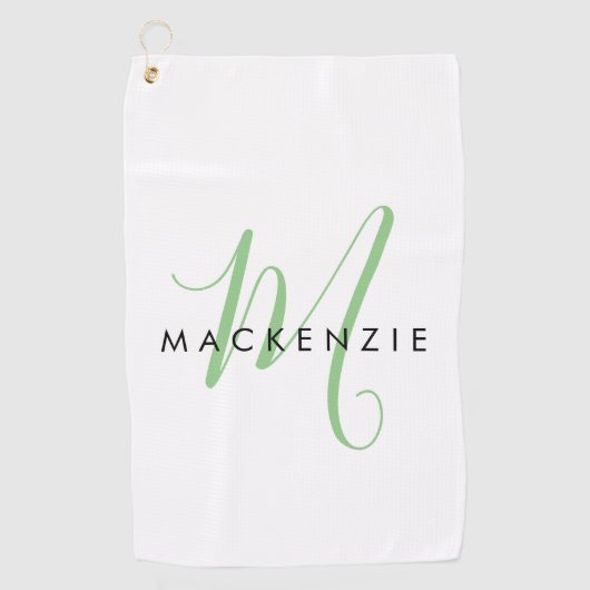 Elegant modern White Green Script Monogram Golfhanddoek (Voorkant)