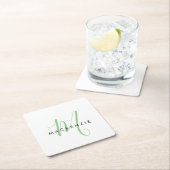 Elegant modern White Green Script Monogram Kartonnen Onderzetters (Insitu)