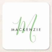 Elegant modern White Green Script Monogram Kartonnen Onderzetters (Voorkant)
