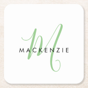 Elegant modern White Green Script Monogram Kartonnen Onderzetters