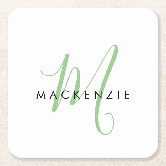 Elegant modern White Green Script Monogram Kartonnen Onderzetters (Voorkant)