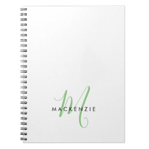 Elegant modern White Green Script Monogram Notitieboek