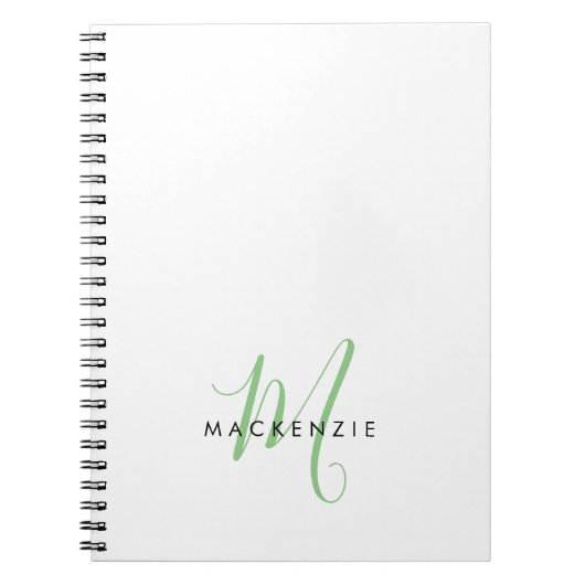 Elegant modern White Green Script Monogram Notitieboek (Voorkant)