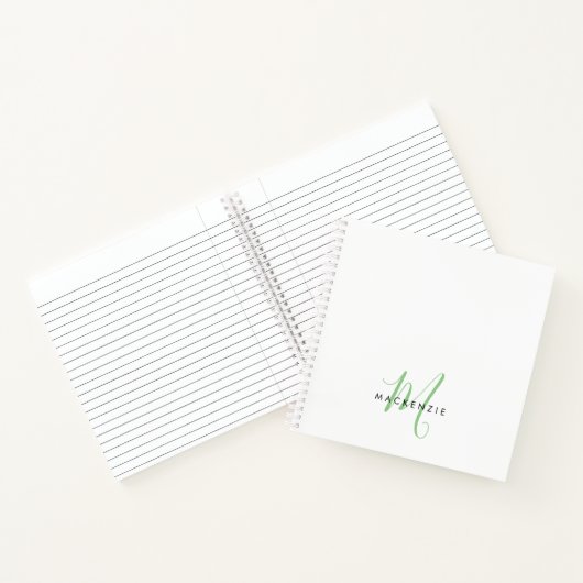 Elegant modern White Green Script Monogram Notitieboek (Binnen)