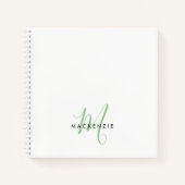 Elegant modern White Green Script Monogram Notitieboek (Voorkant)