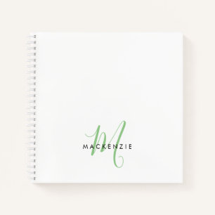Elegant modern White Green Script Monogram Notitieboek