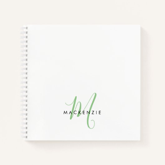 Elegant modern White Green Script Monogram Notitieboek (Voorkant)