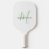 Elegant modern White Green Script Monogram Pickleball Paddle (Achterkant)