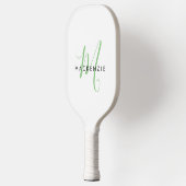 Elegant modern White Green Script Monogram Pickleball Paddle (Links)