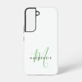 Elegant modern White Green Script Monogram Samsung Galaxy Hoesje (Achterkant)