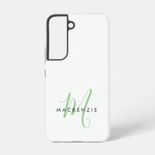 Elegant modern White Green Script Monogram Samsung Galaxy Hoesje