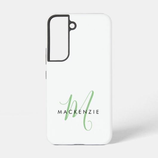 Elegant modern White Green Script Monogram Samsung Galaxy Hoesje (Achterkant)