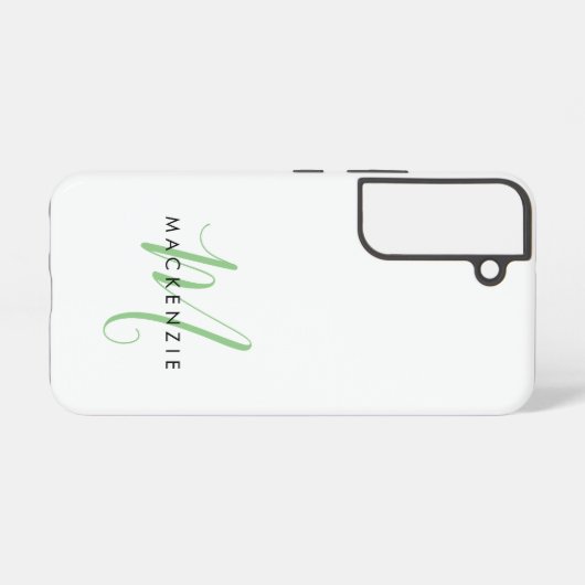 Elegant modern White Green Script Monogram Samsung Galaxy Hoesje (Achterkant horizontaal)