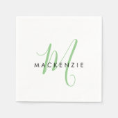 Elegant modern White Green Script Monogram Servet (Voorkant)