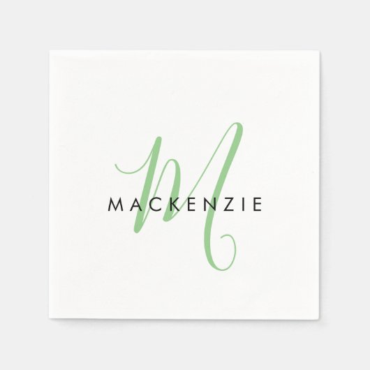 Elegant modern White Green Script Monogram Servet (Voorkant)