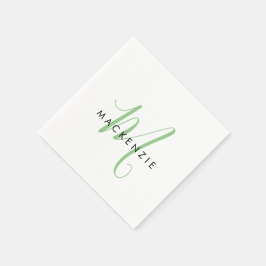 Elegant modern White Green Script Monogram Servet (Hoek)
