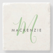 Elegant modern White Green Script Monogram Stenen Onderzetter (Voorkant)