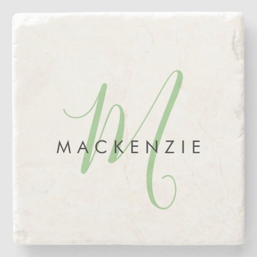 Elegant modern White Green Script Monogram Stenen Onderzetter (Voorkant)
