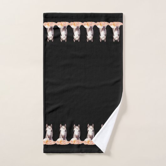 Elegant, Modern White Horses with Flowers on Black Bad Handdoek (Handdoek)