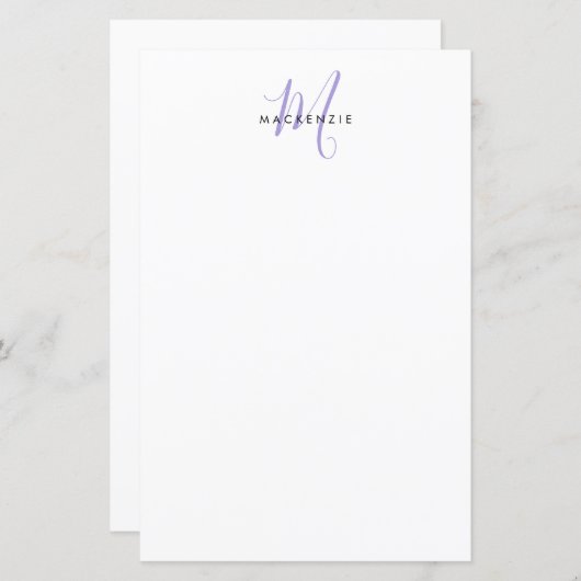 Elegant modern White Lavender Script Monogram (Voorkant / Achterkant)