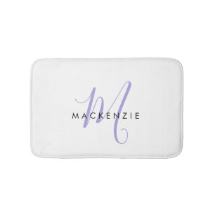 Elegant modern White Lavender Script Monogram Badmat