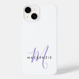 Elegant modern White Lavender Script Monogram Case-Mate iPhone 14 Hoesje