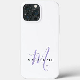 Elegant modern White Lavender Script Monogram Case-Mate iPhone Case