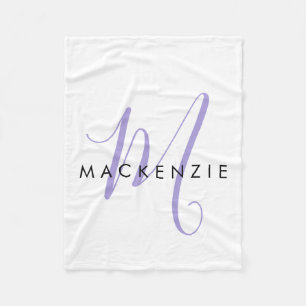 Elegant modern White Lavender Script Monogram Fleece Deken