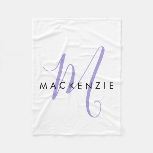 Elegant modern White Lavender Script Monogram Fleece Deken (Voorkant)