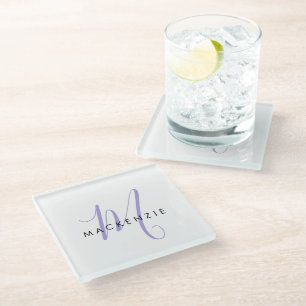 Elegant modern White Lavender Script Monogram Glazen Onderzetter