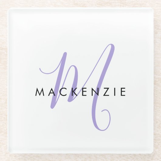 Elegant modern White Lavender Script Monogram Glazen Onderzetter (Voorkant)