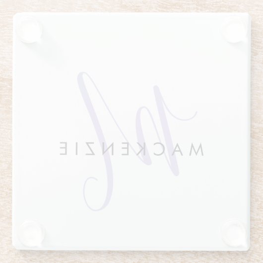 Elegant modern White Lavender Script Monogram Glazen Onderzetter (Achterkant)