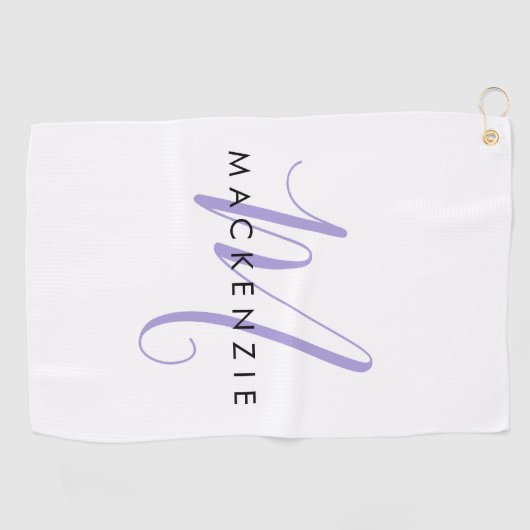 Elegant modern White Lavender Script Monogram Golfhanddoek (Horizontaal)