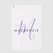 Elegant modern White Lavender Script Monogram Golfhanddoek (Voorkant)
