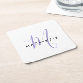 Elegant modern White Lavender Script Monogram Kartonnen Onderzetters (Schuin)